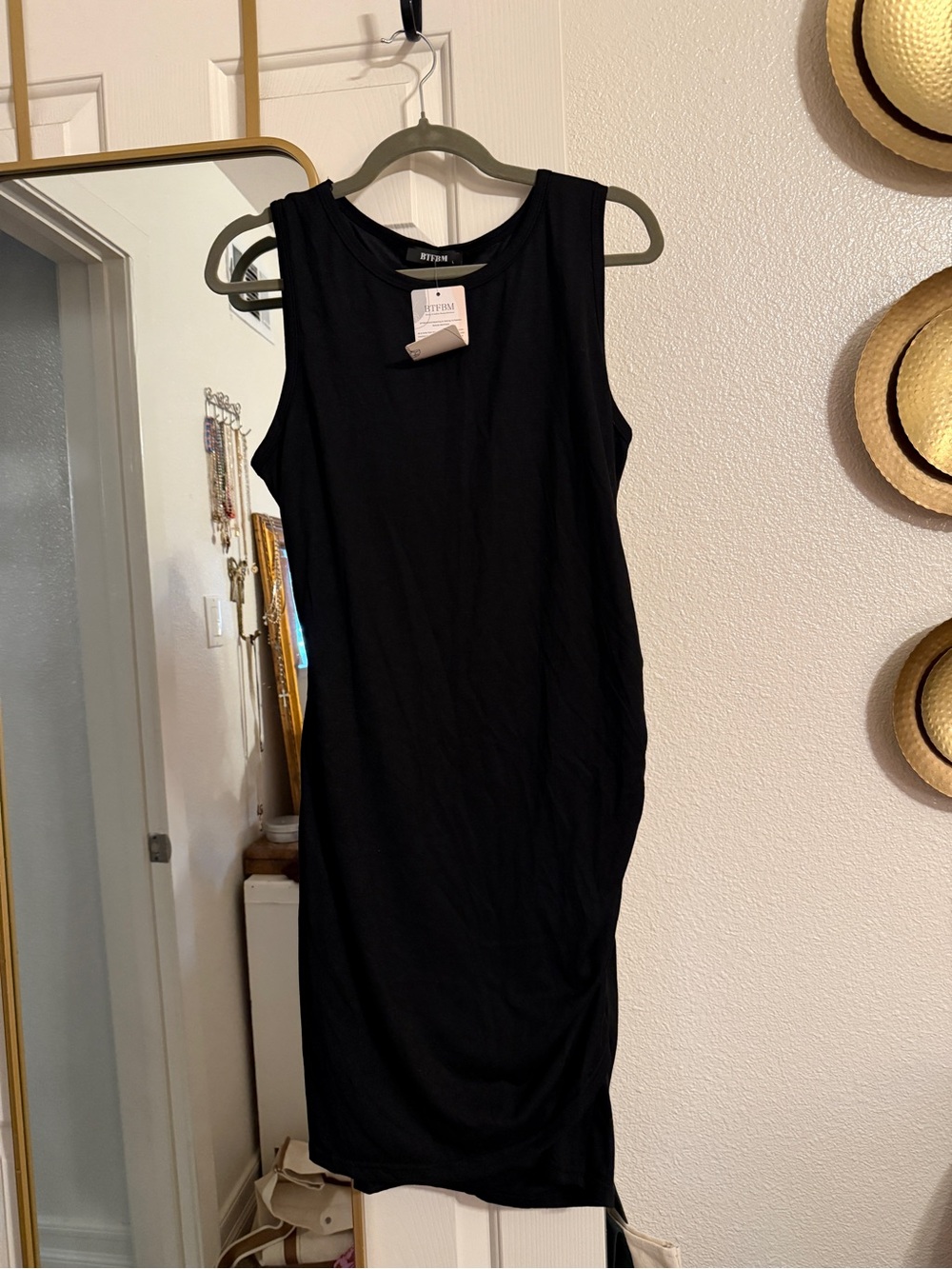 Black Sleeveless Ruched Side Dress - Women's